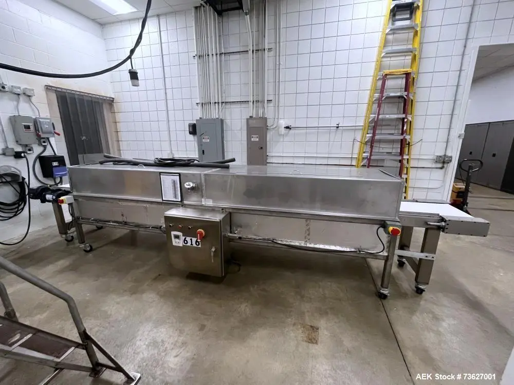 Used Stainless Steel Cooling Chamber Conveyor – 12' Enclosed Cooling Tunnel with PVC Belt & ABB VFD Drive