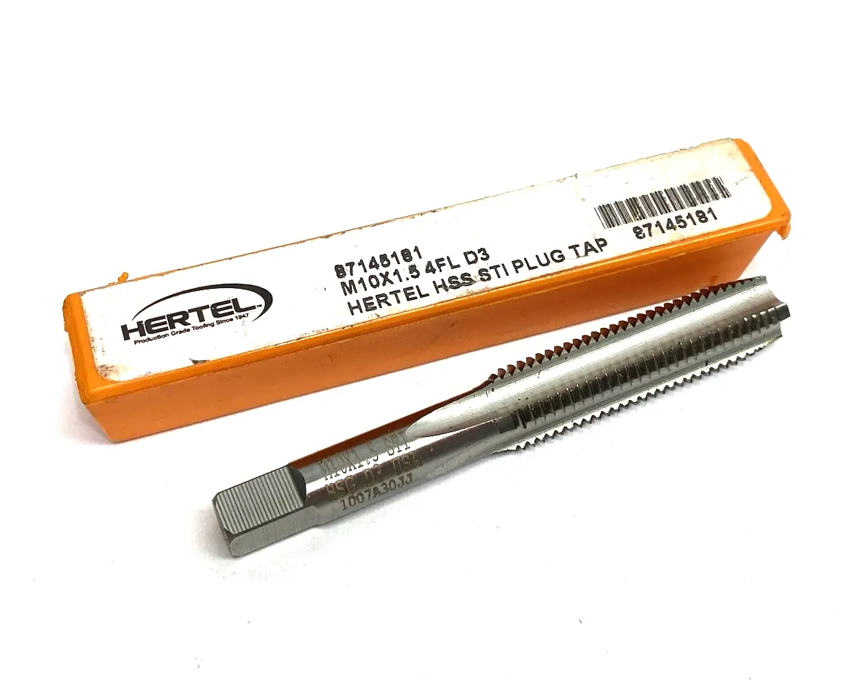 USED HERTEL HAND STI TAP: M10 X 1.5 METRIC COURSE, D3, 4 FLUTES, PLUG CHAMF.