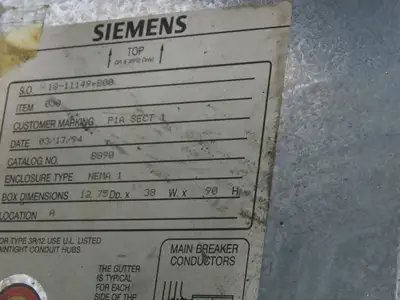 Siemens F2 Electrical Main Distribution Panel Panelboard 480V 800A Main Fused