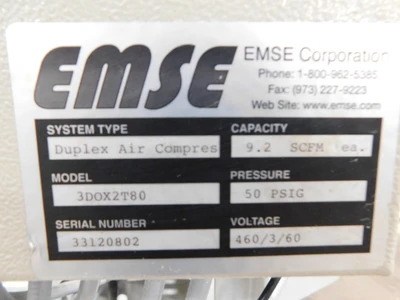 Used EMSE 3DOX2T80 Tank Mounted Air Compressors Ohio US | Equipment Recovery Corp. #1331207