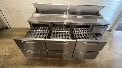 Used Continental Used 2023 93" Continental PA93N-D Pizza Prep Table w/ Refrigerated Base, 115v - STS Food Prep Tables Illinois US | Falcon Restaurant Supply #1373509