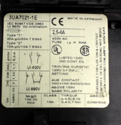 USED SIEMENS 3UA7021-1E
