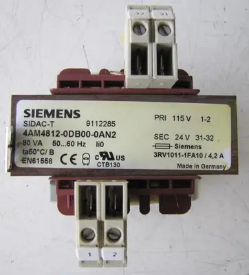Siemens SIDAC-T 80 VA Power Transformer 115V Primary 24V Secondary 4AM4812-0DB00