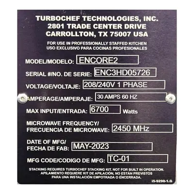 USED TURBOCHEF ENCORE 2