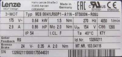 NEW LENZE MCS 06I41LRS0P1-A11N-ST5S00N-R2SU SERVO MOTOR
