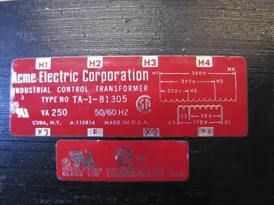 Acme 250 VA Electric Power Control Transformer  208V 277V 380V Input 115v Output