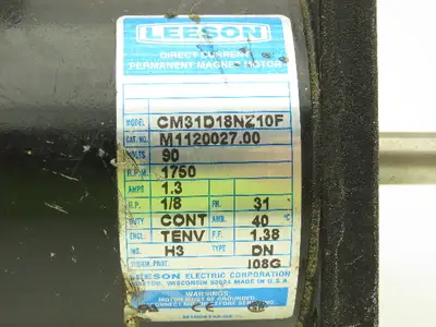 Leeson CM31D18NZ10F 90V DC Motor 1/8Hp 1.3A 1750 RPM 31 Frame TENV M1120027.00