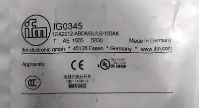 IFM IG0345 Proximity Sensor IGK2012-ABOA/SL/LS-100AK 1505/5830 Loc5B5/9