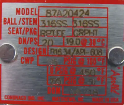 NEW APOLLO A0025U CONTROL VALVE 87A20424 3/4"