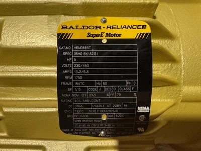 new surplus 5 hp Baldor Electric Motor, 1750 RPM, Frame 184TC