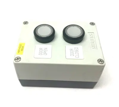 USED SIEMENS PUSHBUTTON ENCLOSURE ASSEMBLY W/ 2X WHITE ILLUMINATED PUSHBUTTONS