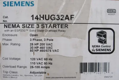 NEW SIEMENS 14HUG32AF STARTER SIZE 3