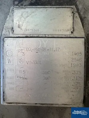 USED Alloy Fabricators 2,500 Gal Alloy Fab Reactor, 316L S/S, 85/150#