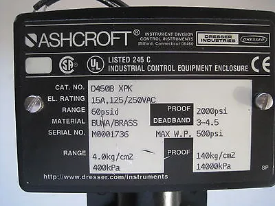 NEW ASHCROFT D450B XPK PRESSURE SWITCH D450BXPK