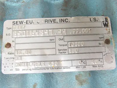 SEW-EURODRIVE R137 Inline Gear Drive Speed Reducer 16.80:1 Ratio 70800Lbs Torque