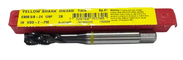 Dormer 3/8-24 HSS-E-PM Spiral Flute Tap Yellow Ring TiAlN Coating 3 Flute H4 2B