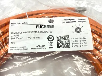 New | in-Stock Euchner Connecting Cable M12 8-Pin 15m 077753 Cable & Wire Michigan US | Maverick Industrial Sales #1391233