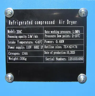 2025 Maximus 92 CFM  Refrigerated Compressed Air Dryer 15 to 20 HP Compressor