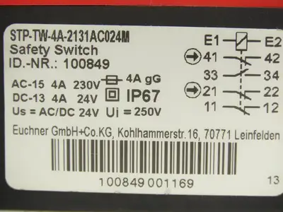 Euchner STP-TW-4A-2131AC024M Safety Guard Switch TWIN 230VAC 24V AC/DC  IP67
