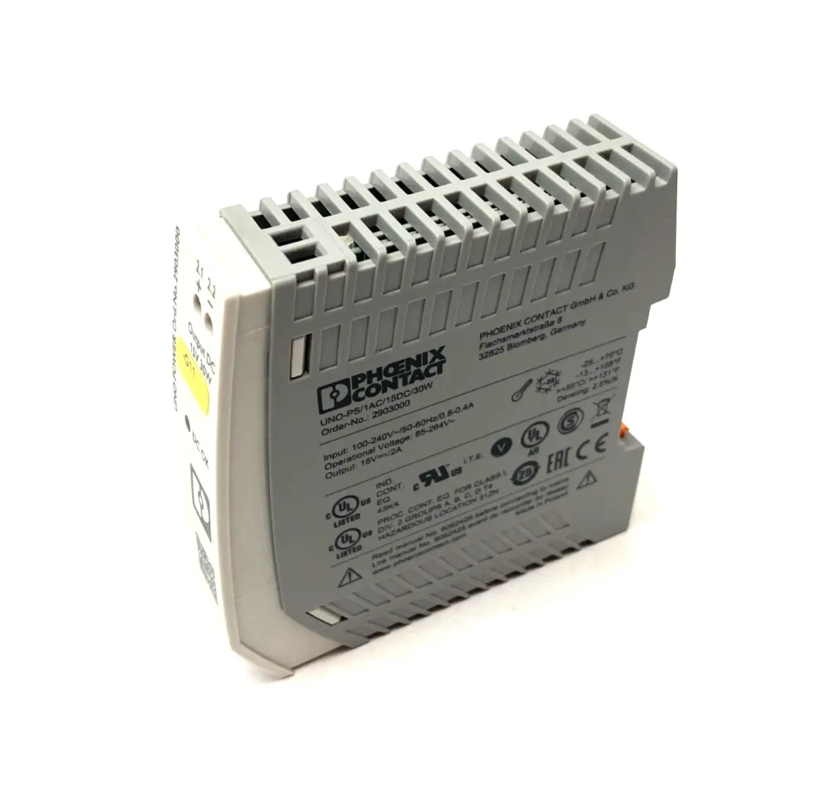 UNO-PS/1AC/15DC/30W,2903000 | Phoenix Contact UNO-PS/1AC/15DC/30W Power Supply, Primary Switched 2903000 - Used