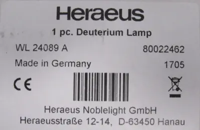 NEW HERAEUS 80022462 DEUTERIUM LAMP 81000161-1