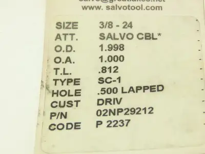 Salvo Tool SC-1 CBL  3/8-24 UNF Thread Roll Roller Die Head 02NP29212  Set of 2