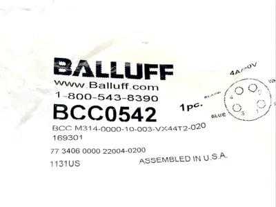 New | in-Stock Balluff BCC M314-0000-10-003-VX44T2-020 Cable & Wire Michigan US | Maverick Industrial Sales #1391059