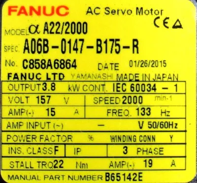 NEW FANUC A06B-0147-B175-R SERVO MOTOR WITH BRAKE A06B0147B175R A22/2000