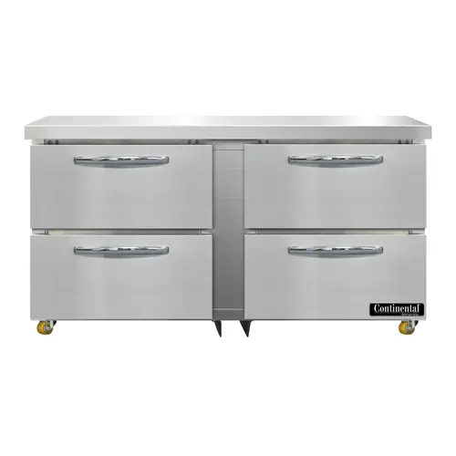 Continental DF60N-U-D 60" W Undercounter Freezer W/ (2) Sections & (4) Drawers, 115v
