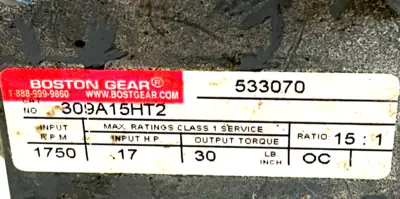 NEW BOSTON GEAR 309A15HT2 GEARBOX RATIO 15:1