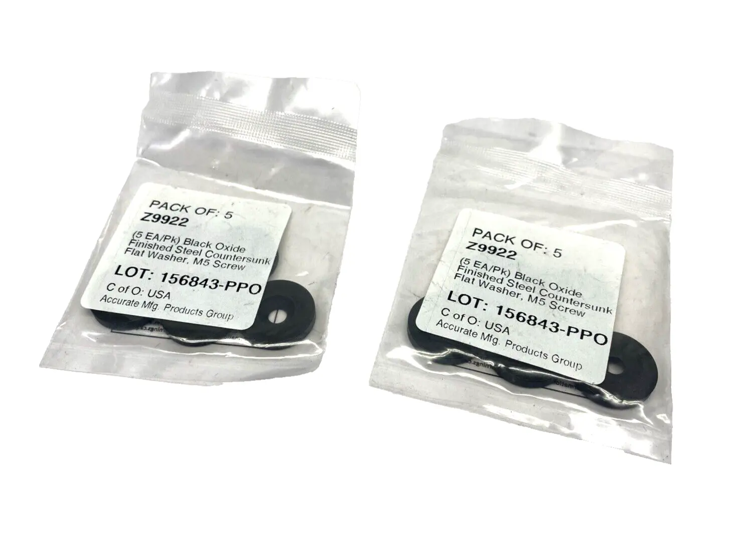 Z9922,92908A250 | Z9922 Countersunk Washer, M5 Screw, Steel, Black Oxide, 5.3 mm Max ID, LOT OF 10 - New