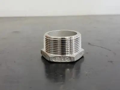 1-1/2" x 3/4" 316 Stainless Steel Hex Head Reducing Bushing