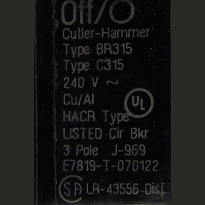 Cutler Hammer 3 Pole 15 Amp Push-in Breaker