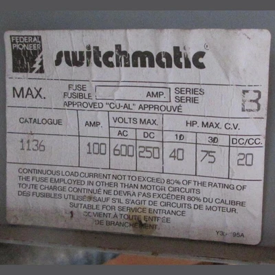 Federal Pioneer 100 Amp Fusible Disconnect