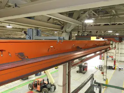 Cleveland Tramrail P&H 1 Ton Single Girder Underhung Bridge Crane 45' 10" Span