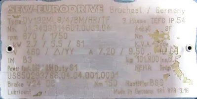 NEW SEW EURODRIVE DV132ML8/4/BM/HR/TF MOTOR 460V DV132ML84BM/HRTF