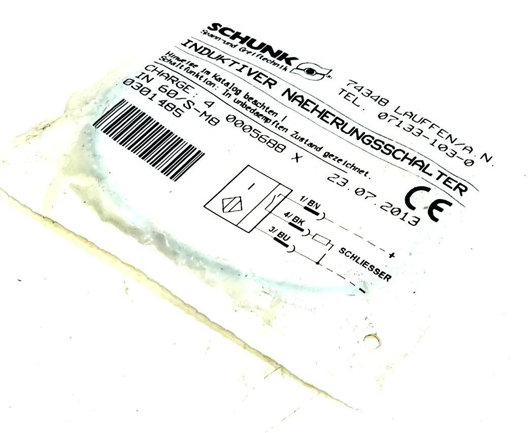 NEW SCHUNK IN 60-S-M8 INDUCTIVE PROXIMITY SWITCH IN60SM8