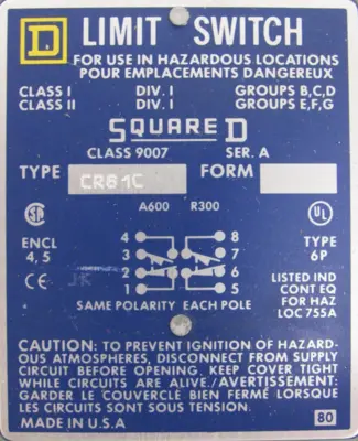 NEW SQUARE D 9007-CR61C LIMIT SWITCH SER.A 9007CR61C