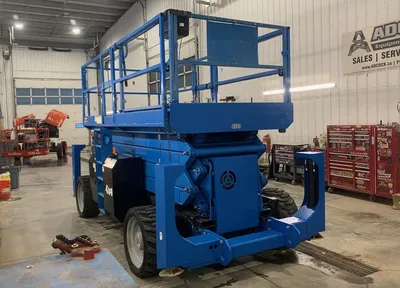 Used 2014 GENIE GS-4390RT ROUGH TERRAIN SCISSOR LIFT Scissor Lifters Alberta CA | Adcock Equipment #1418030