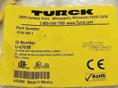PKW 6M-1 | Turck  Actuator Sensor Cordset Female M8 6-Pin 1m U-67038 - New