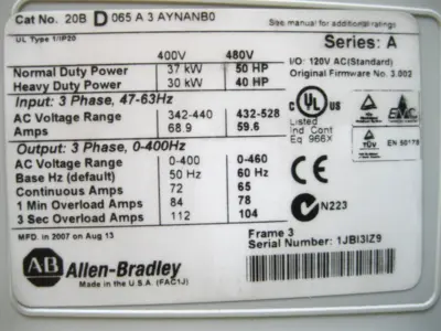 USED Allen-Bradley 20B-D065A3AYNANB0
