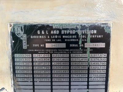 4" GIDDINGS & LEWIS Table Type HBM, 1959