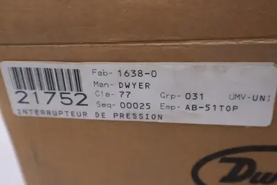 DWYER 1638-0 Large Diaphragm Pressure Switch: 0.05" to 0.25" WC - STOCK GF1014