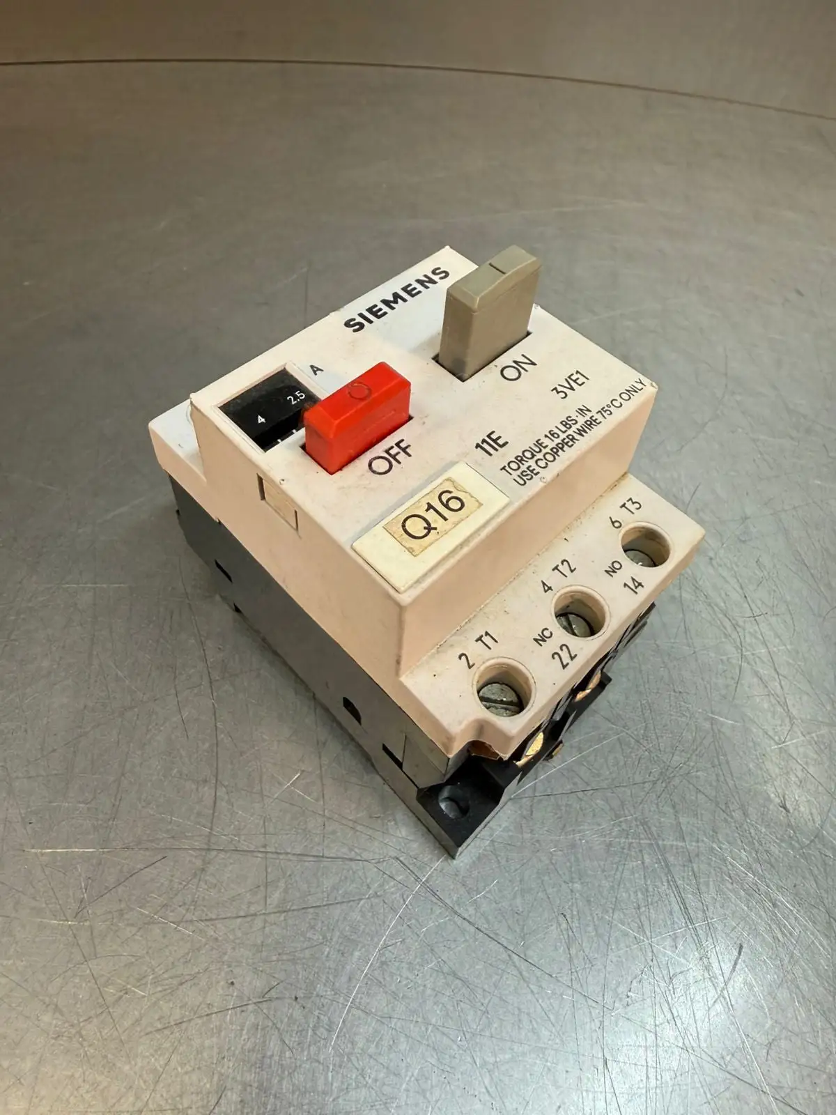 Siemens Manual Motor Starter 3VE1 Torque 16LBS (9.3.4)