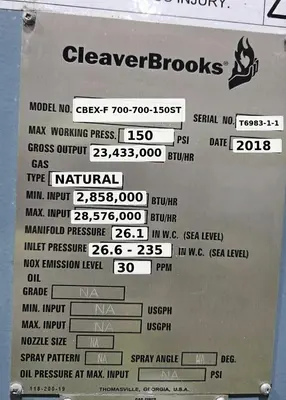 Used 2018 CLEAVER BROOKS CBEX-E-700-700-150ST Boilers Ohio US | C3 SURPLUS LLC #1399308