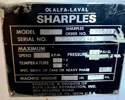 Sharples AS-16VB biotech Super centrifuge, 316SS.
