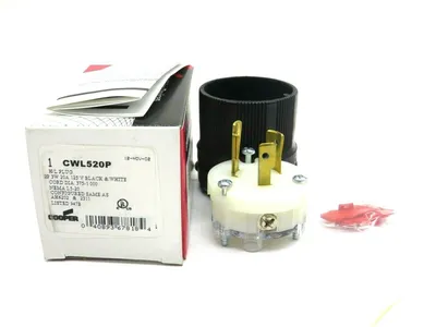 10 NEW COOPER CWL520P PLUG 20A 125V 2P3W H/L BLACK / WHITE