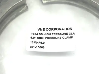 USED VNE CORPORATION HIGH PRESSURE VACUUM CLAMP 6" DIAMETER T304 SS
