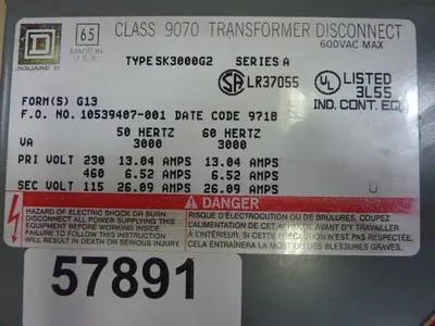 Used SQUARE D 9070-SK3000G2 Transformers Michigan US | Ideal Machinery #1275252