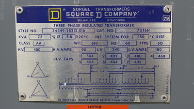 3PH Insulated Transformer 240/480V 75 kVA